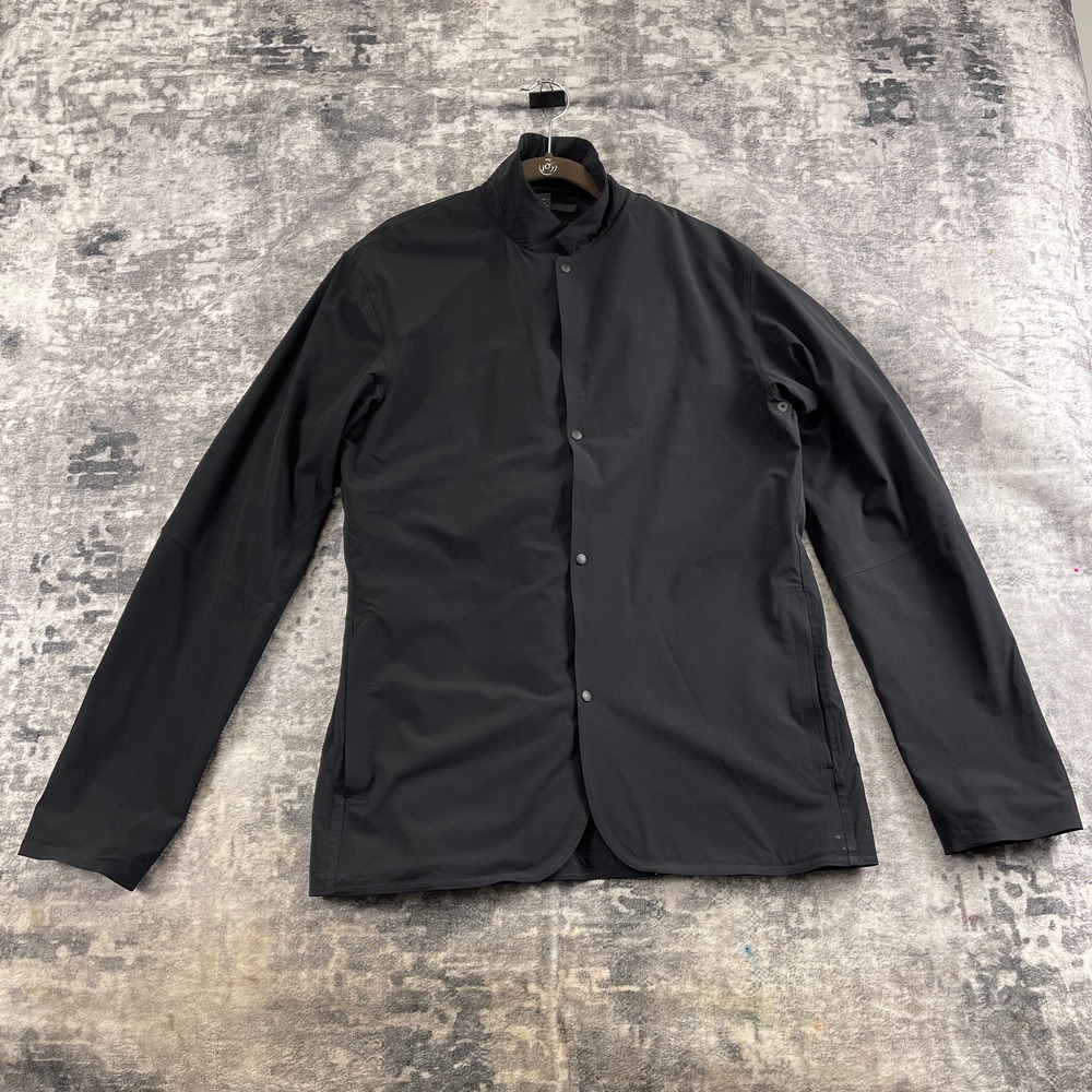 Lululemon Men Medium Solid Black Snap Front Technical Shirt Jacket‎ Long Sleeve